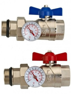 Аксессуар для котельной Wester Комплект из двух шаровых кранов 1 " с накидной гайкой и термометрами v 2